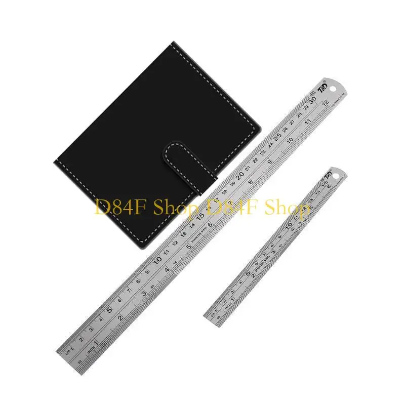 D84F 2 Pieces Metal Straight Ruler Stainless Steel Ruler 15/30cm Inch & Metric