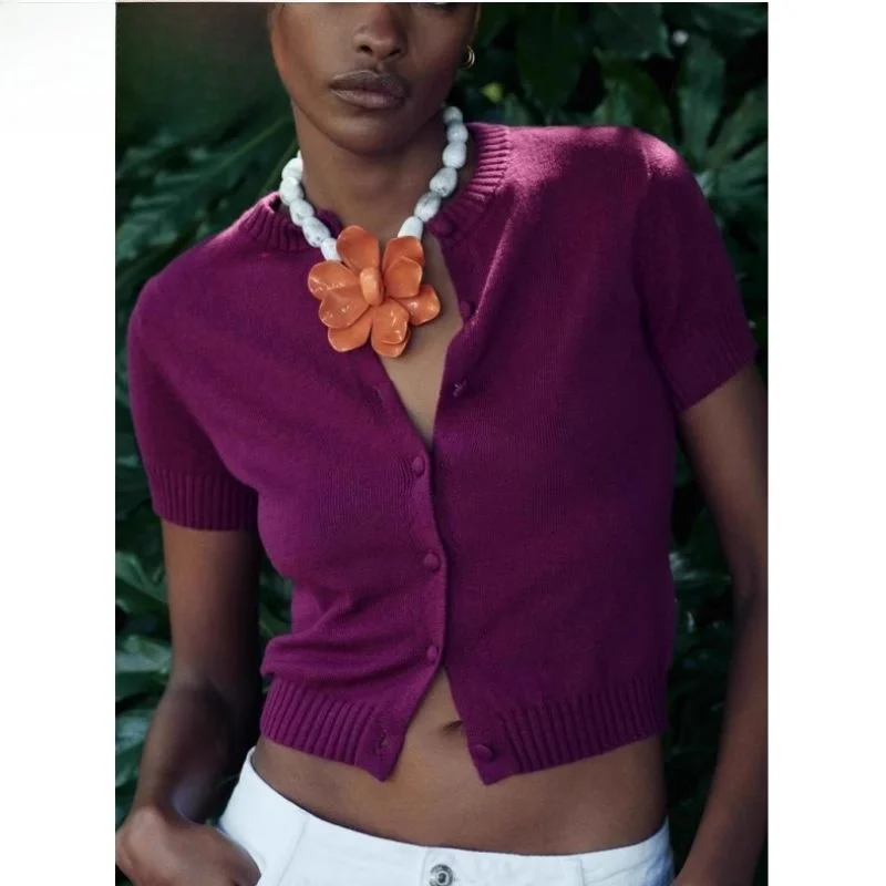 Autumn New Arrival Women's Sle ort Sve Flat Needle Basic Casual Jaet Sweet Sle Polyester Fiber Pure Color Open Car...