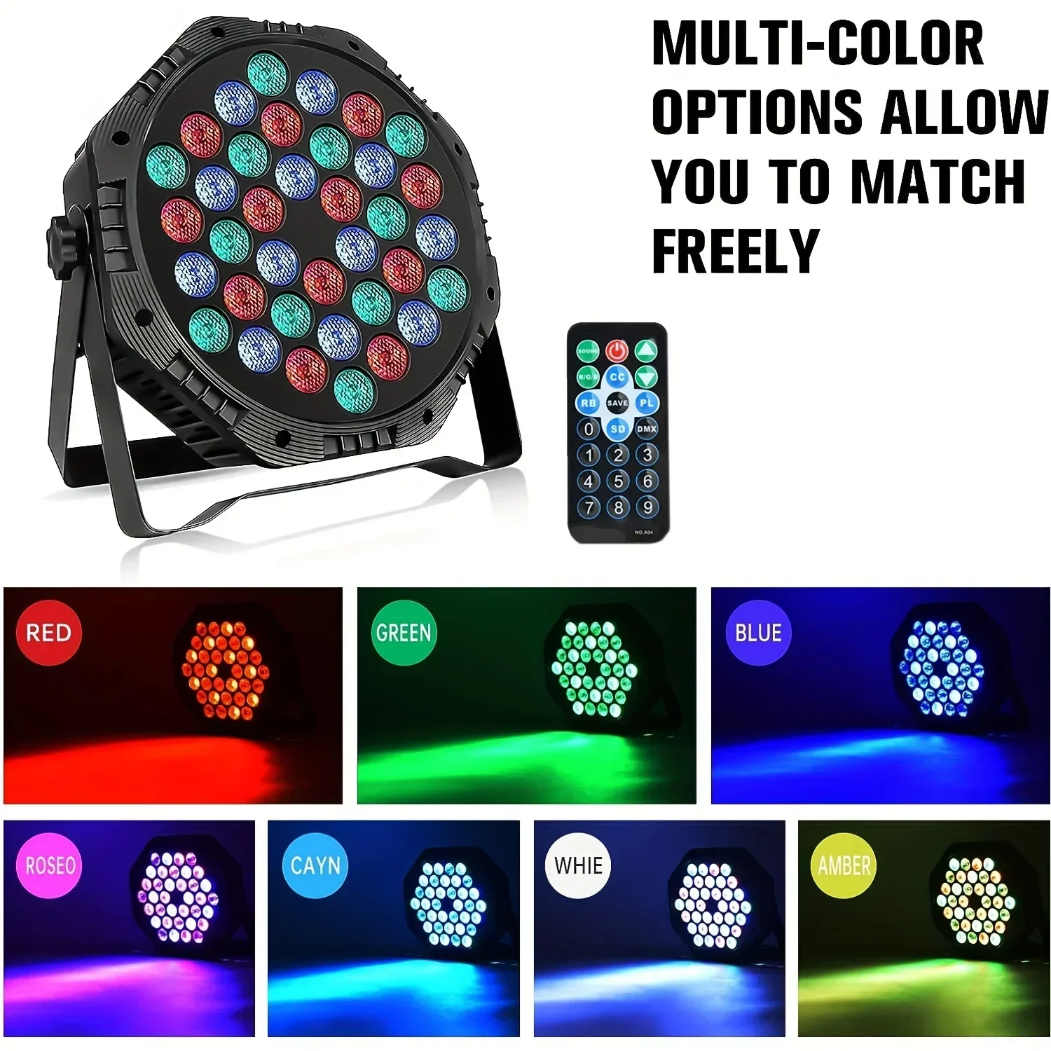 

36 LED RGB Stage Par Light DMX512 Remote Control Disco DJ Party Light Show Effect Lighting for Bar Club Wedding Christmas Event