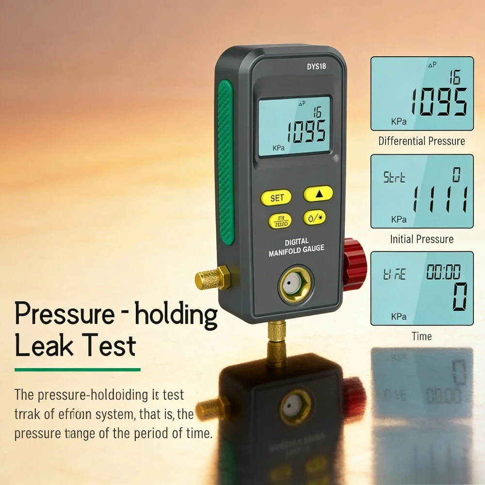 Digital Manifold Gauge Refrigerant Vacuum Pressure Temperature Tester Electronic Manometer for Car Air Conditioning HVAC