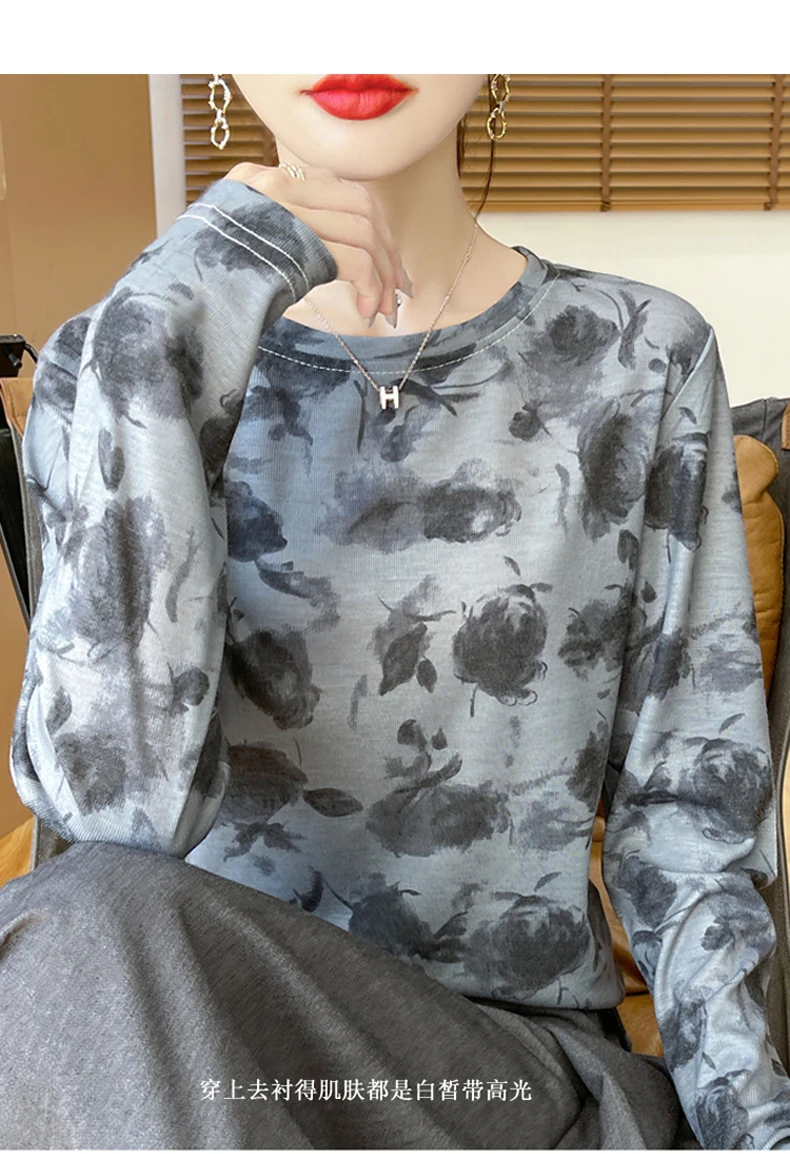 2025 New Summer Thin Silk Knitted Short-sleeved T-shirt Women's Sleeveless Wool Loose Printed T-shirt