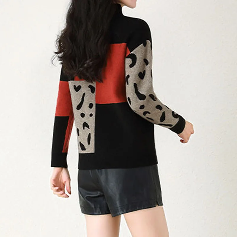 Maglioni patchwork a collo alto vintage moda autunno inverno Abbigliamento donna Pullover corti casual lavorati a maglia per donna