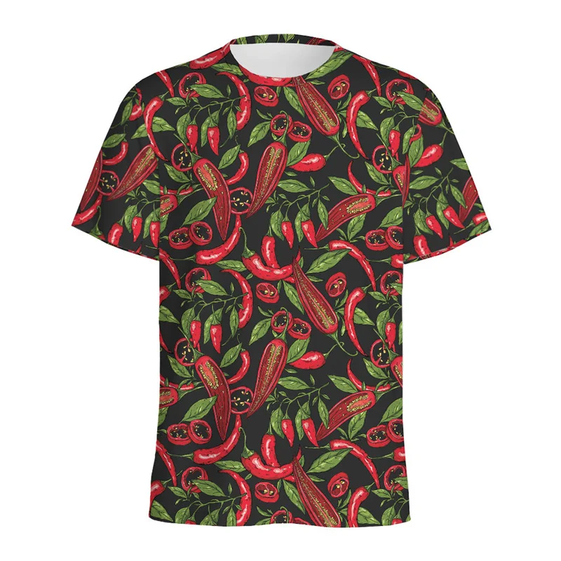 Colorful Peppers 3D Printed T-shirt For Men Summer Casual Short Sleeve Pullover O-Neck Tees Chili Pattern Tops Street T Shirts