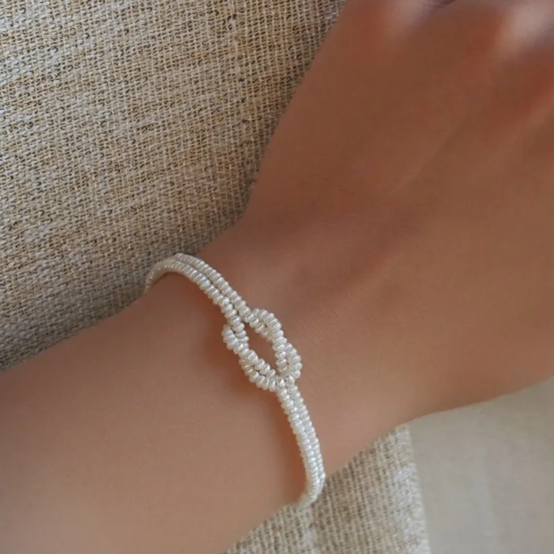 Natural Small Pearl Strand Bracelet 925 Sterling Silver OT Clasp Millet Grain Pure Handmade Simple Lover Buckle Bracelet