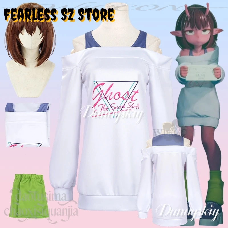 

Chiharu Cosplay Milky Anime Subwaayy תחפושות JK Kawaii White Hoodie Dress Green Sock Sleeves Wigs Christmas Halloween Party Cos