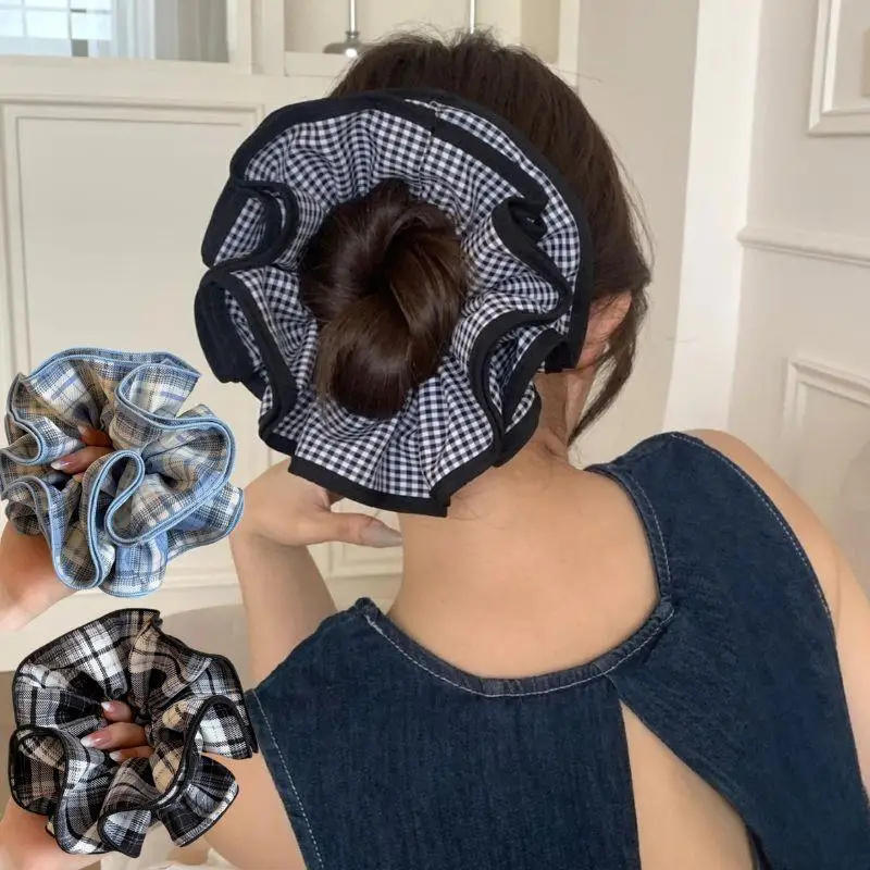

Большая резинка для волос Ins в клетку, веревка для волос с рюшами, четырехслойная тканевая резинка для волос, резинки для волос, плиссированные эластичные кольца для волос, аксессуары для волос