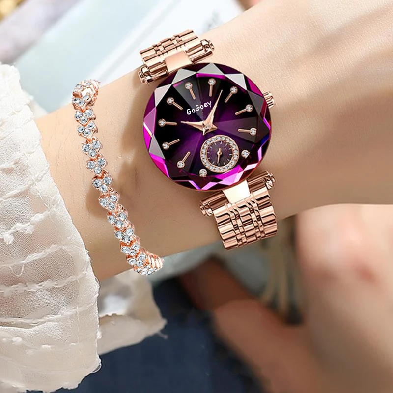 طقم ساعة كوارتز نسائية من الفولاذ المقاوم للصدأ ، سوار مجاني ، قلب المحيط ، ساعة ضيقة غير رسمية ، 2 *