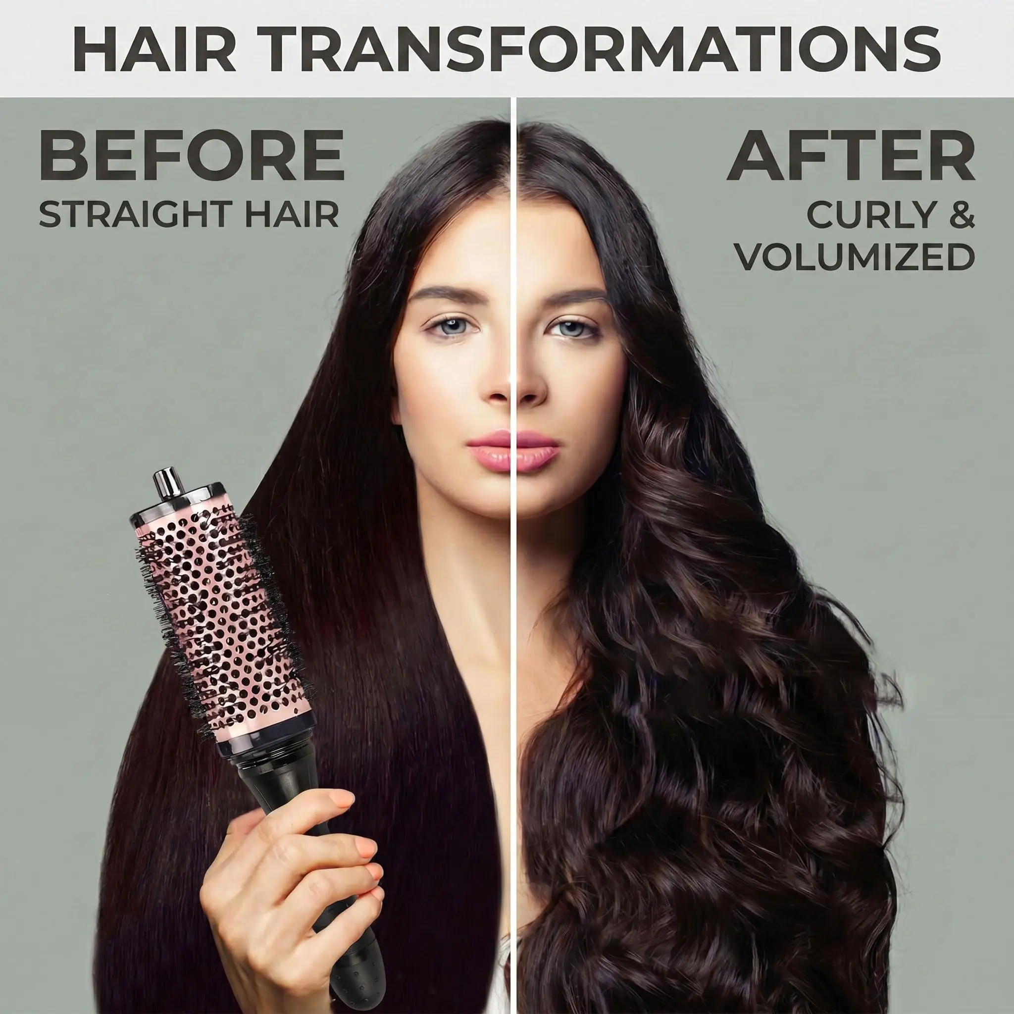 Haarrollerbürste mit Positionierklammern zum Föhnen und Stylen und passendem Rundhaarbürstenset mit abnehmbarem Griff – Detail 4
