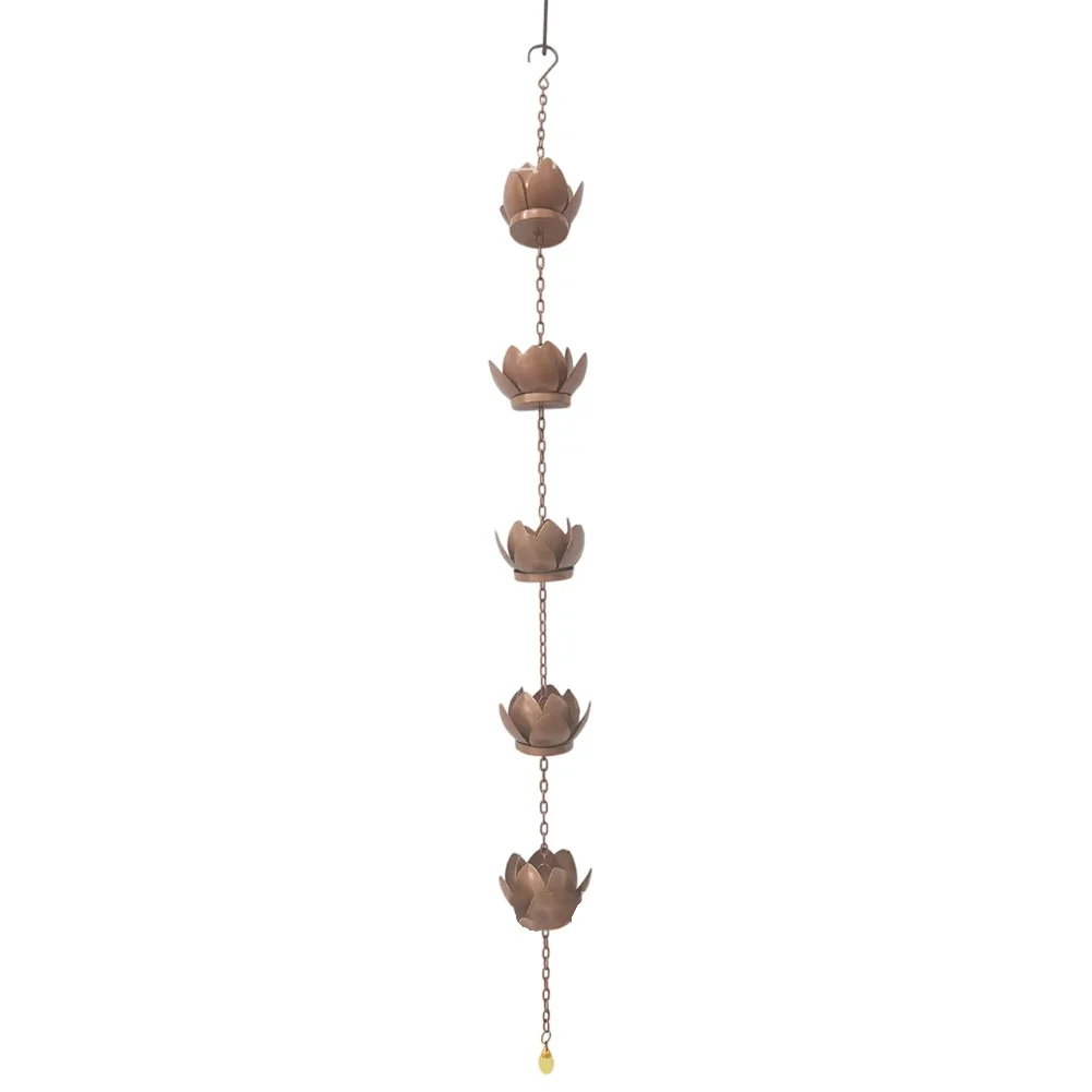 Heavy-Duty Metal Rain Chain With Lotus Cups - Stylish Rainwater Solution Decorative Rain Chain Outdoor Garden Hanging