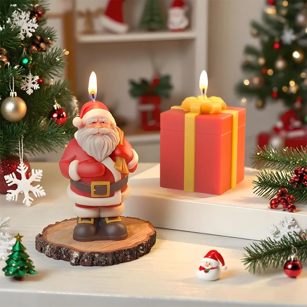 Formy silikonowe do żywicy epoksydowej DIY, pudełka na prezenty świąteczne, świeczniki, ozdoby, Święty Mikołaj, świeczki, dekoracje do domu