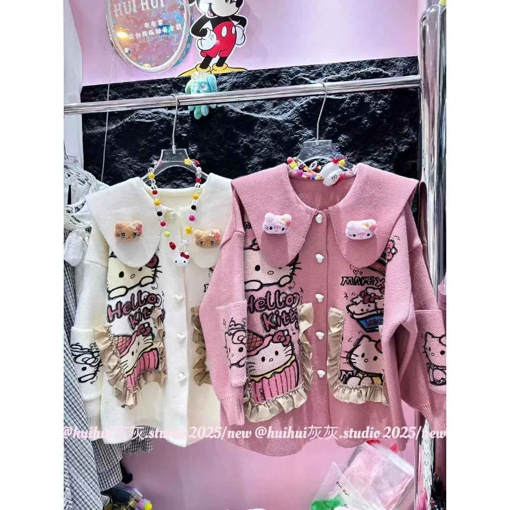 Pull en tricot polyvalent à col en forme de chat KT, tendance et doux, pour l'automne et l'hiver, pour une allure jeune et décontractée