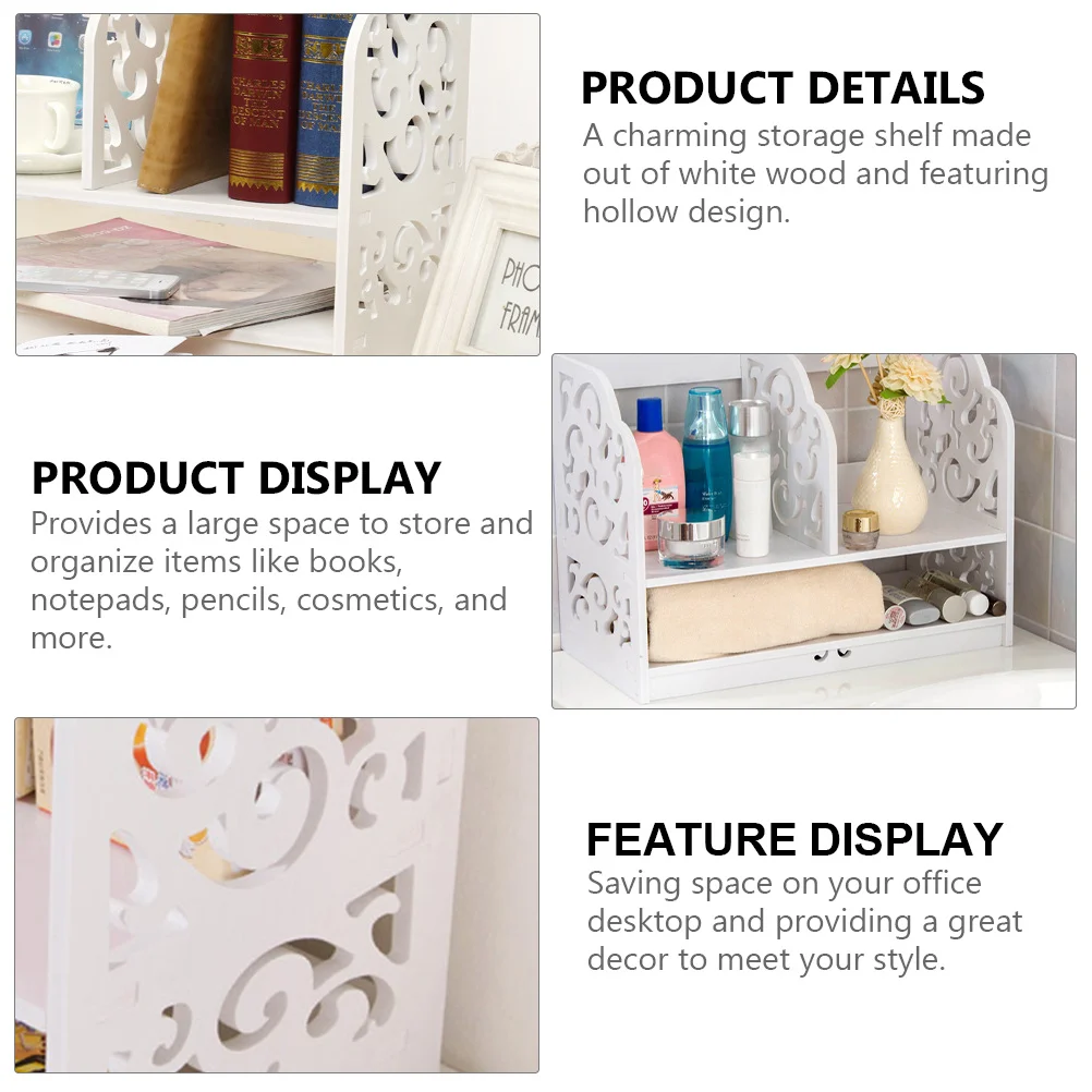 Wood plastic Storage Rack Desktop Bookshelf Tabletop Bookshelf Office ganizer Hollow Design Large Space Saving