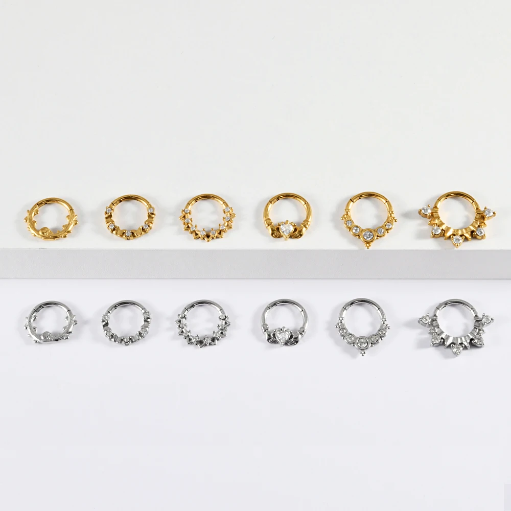 1PC Stainless Steel Skull Vine Septum Clicker Ring Heart Zircon Nose Ear Tragus Cartilage Daith Helix Piercing Body Jewelry 16G
