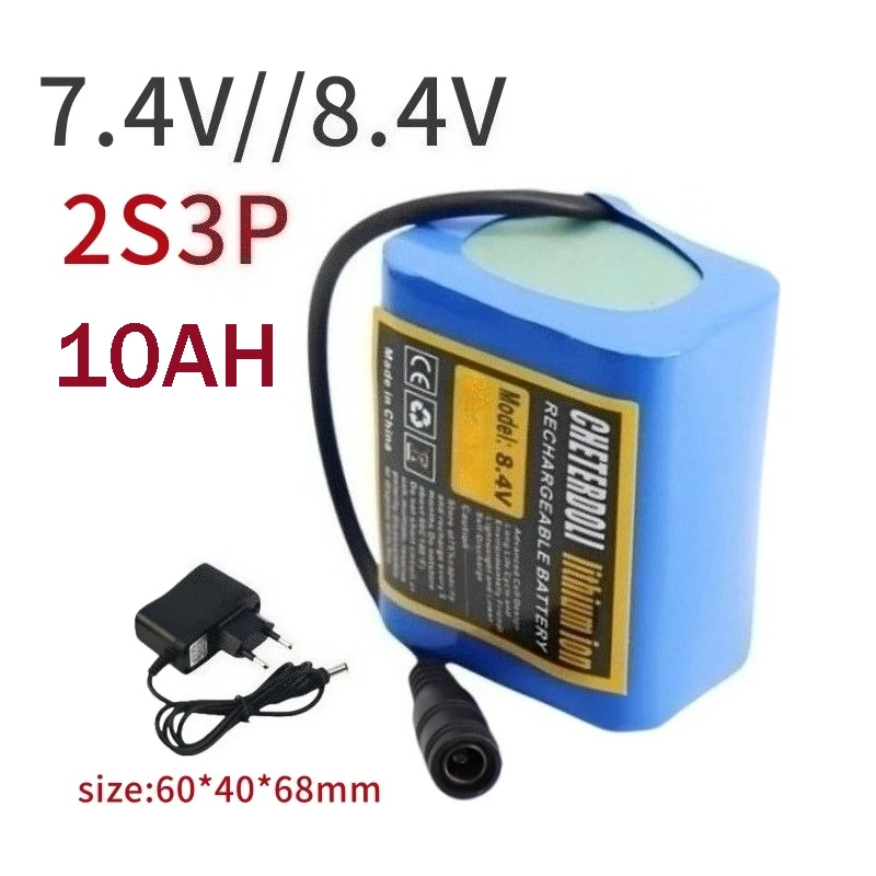 

Литиевая аккумуляторная батарея 8.4В 10Ач 2S3P 18650 с BMS, перезаряжаемая батарея 7.4В для велосипедных фонарей, рыболовных фонарей, радиоуправляемых лодок, с разъемом T/DC