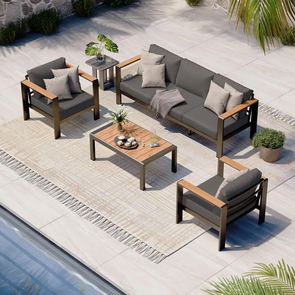 

Outdoor Patio Furniture Set with Coffee Table, 4 Piece Patio Conversation Sets with Washable Thick Cushions, Outdoor Sectional