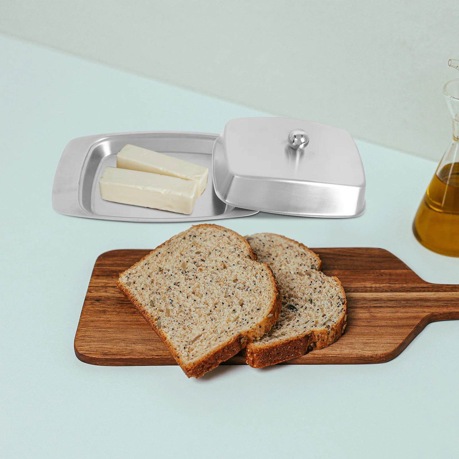 

Butter Box Stainless Steel Container Lid Removable Tray Smooth Edge Kitchen Multipurpose Fruit Storage Safe