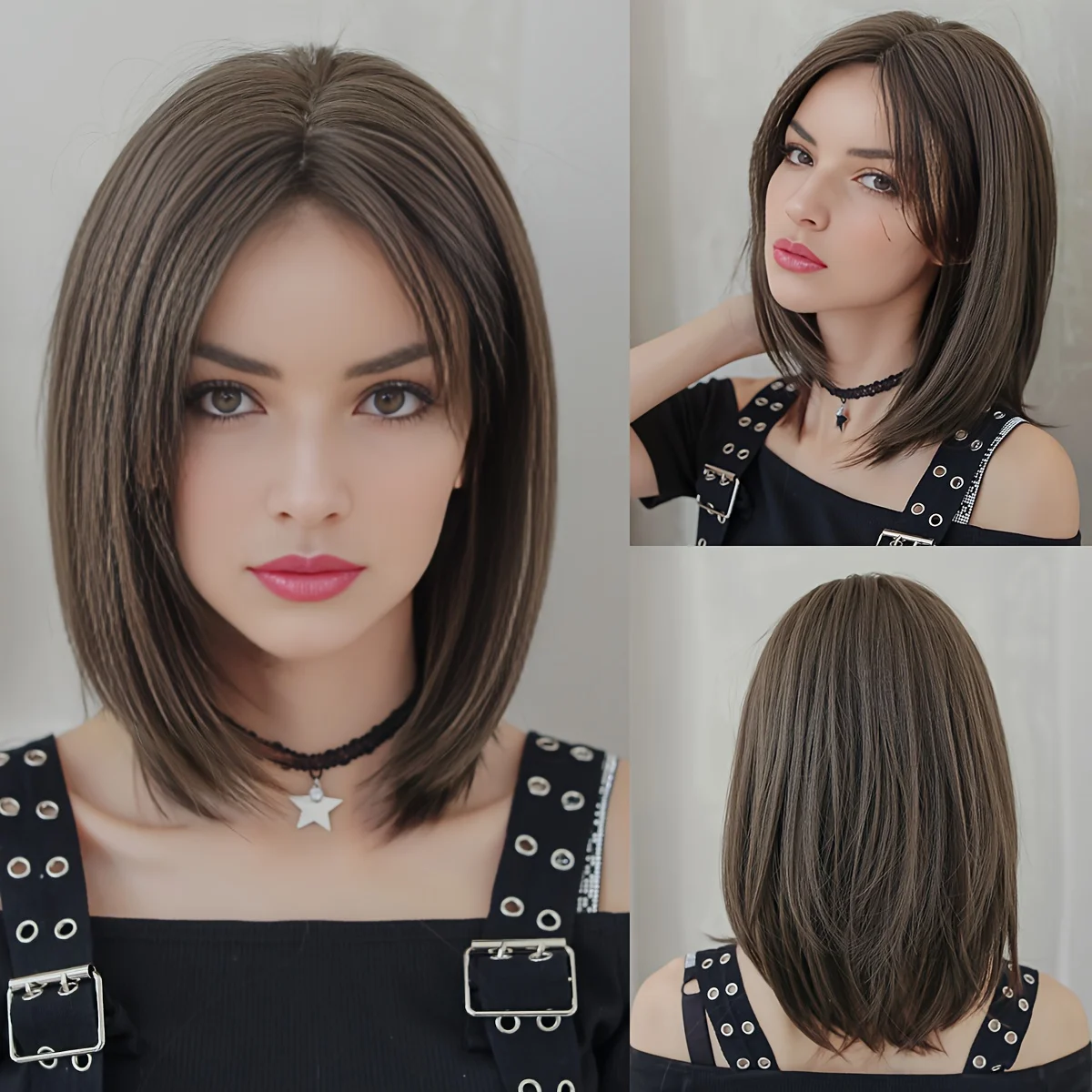 

Short Bob Wigs Women's Synthetic Wig Medium Length Light Brown Wig, Daily Use