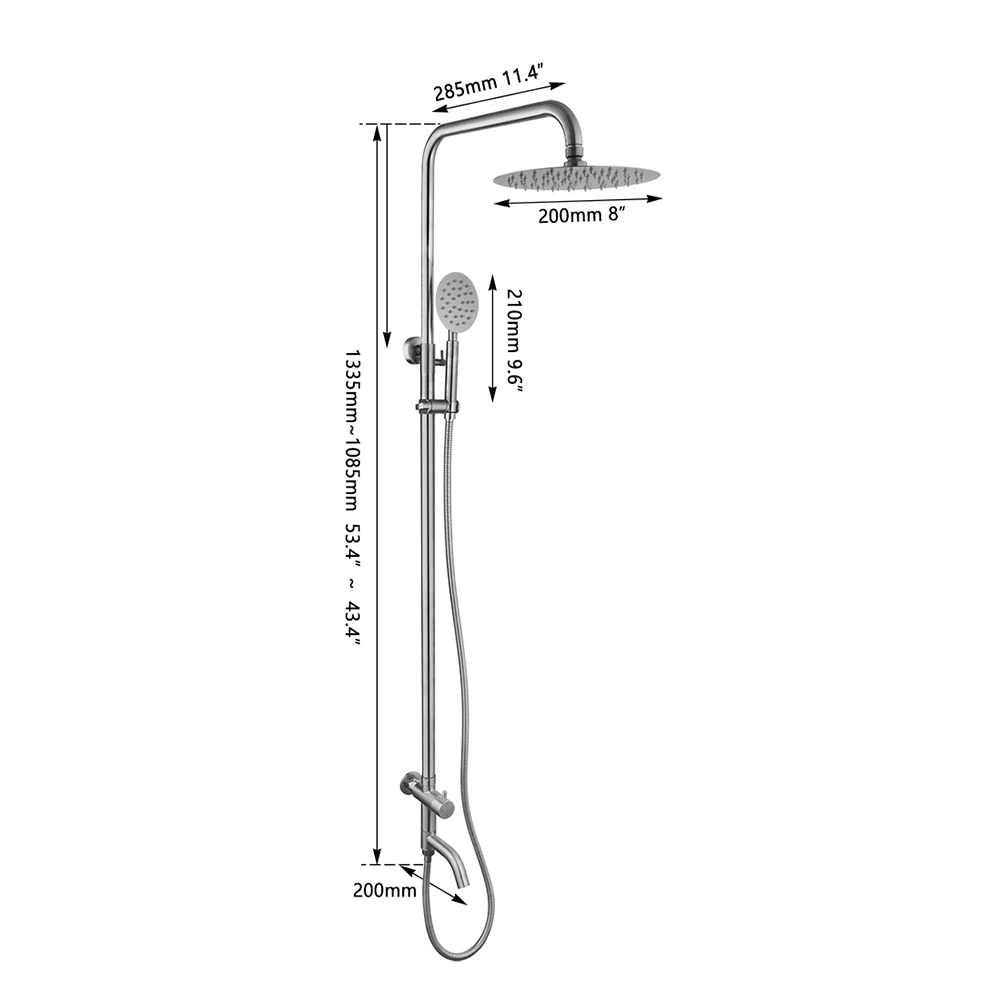 SINLAKU Bathroom Shower Faucet Set Nickel Brushed Wall Mounted Rainfall Round Head With Lower Water Outlet Only Cold Taps