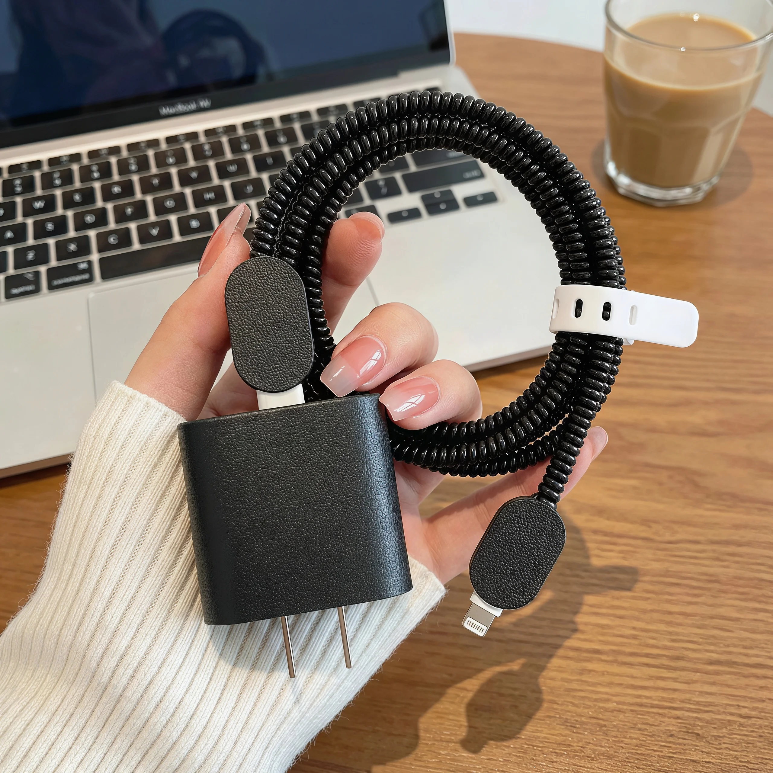 For Apple 20w charger protective case TPU material imitation leather suitable for iPhone fast charger data cable winding