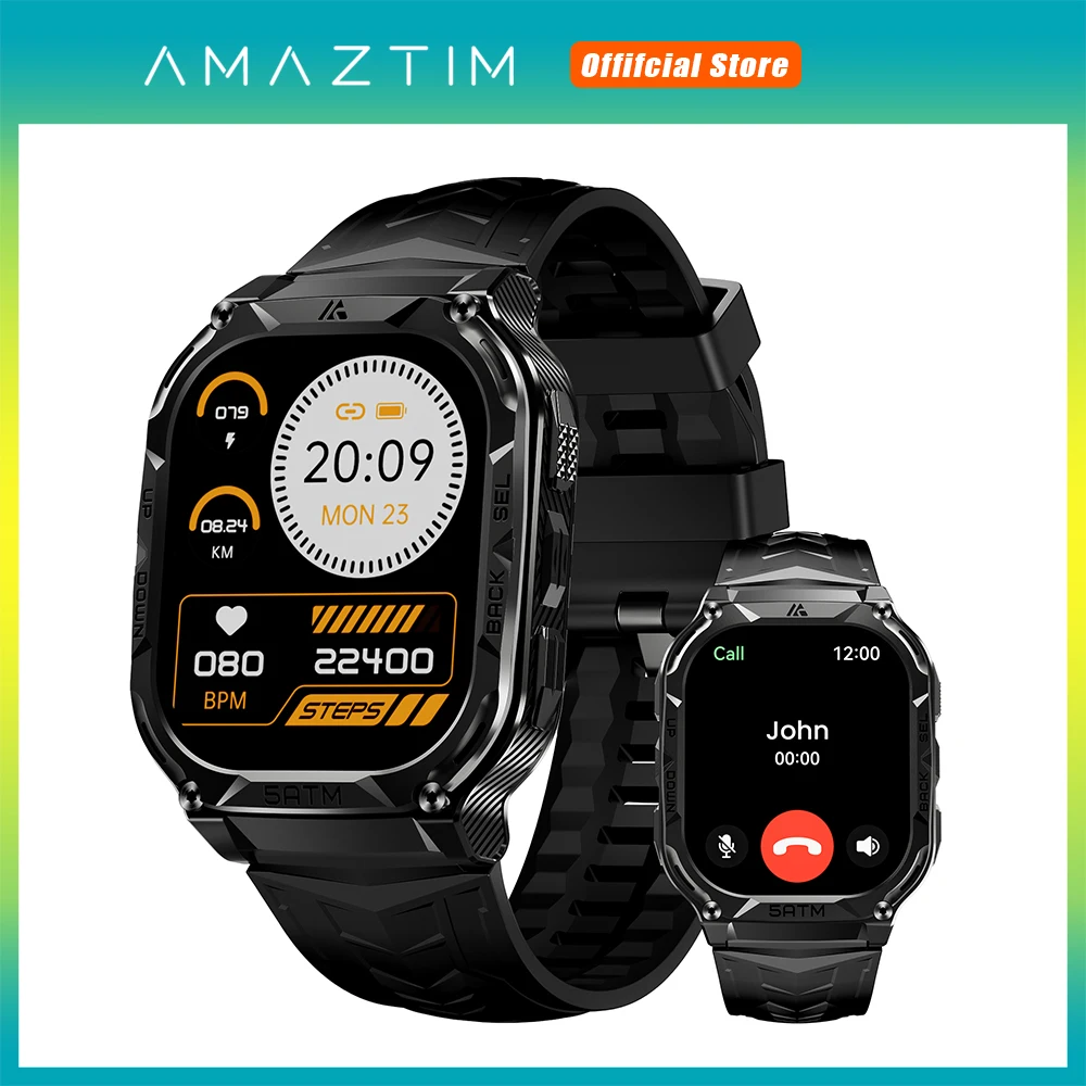 AMAZTIM M3E GPS Smart Watch Men Compass Altimeter 5ATM IP69K Waterproof 480mAh 60Days Long Battery Bluetooth Call Smartwatch