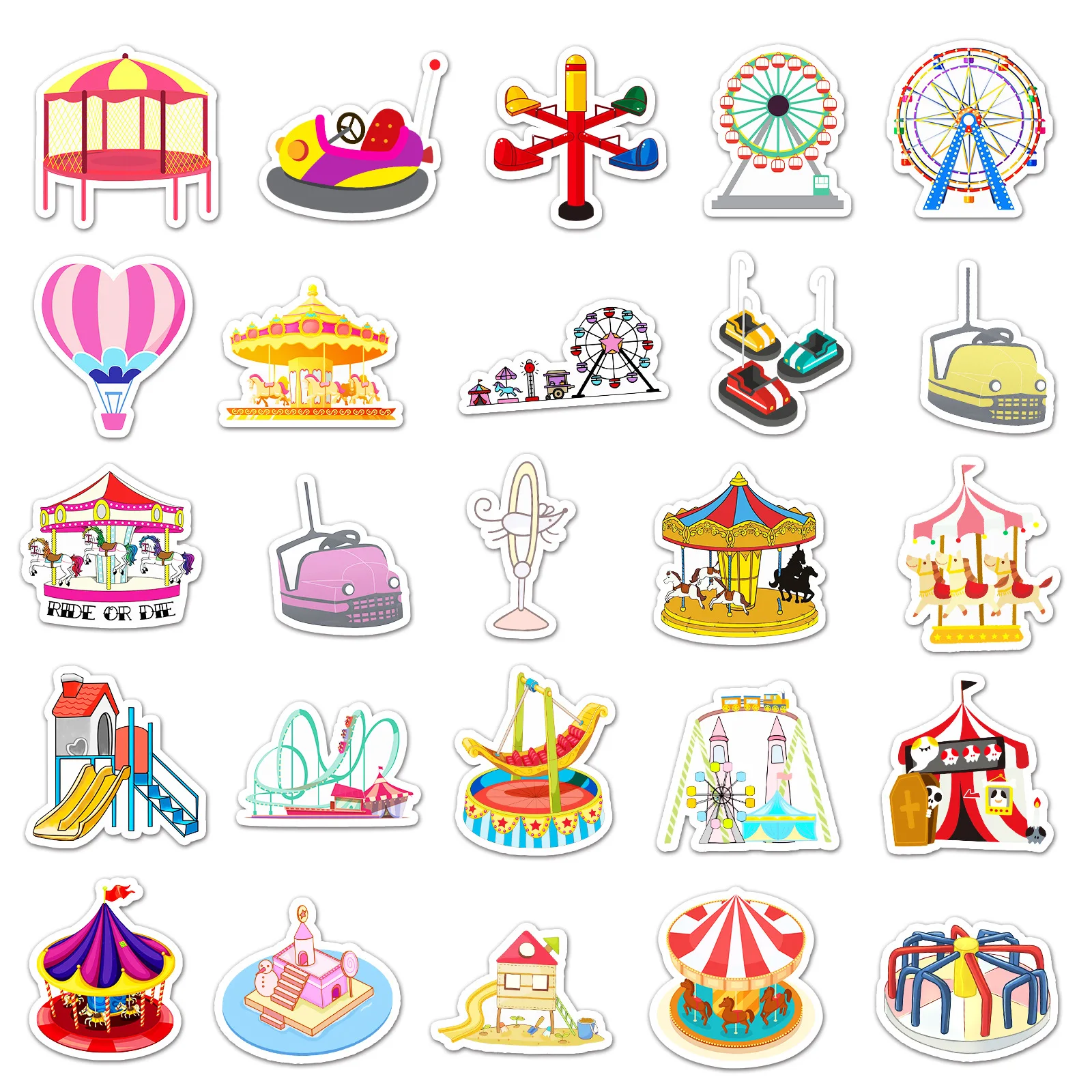 

100PCS Amusement Park Stickers Playground Vinyls Decals for Water Bottle Laptop Guitar Luggage Computer Skateboard Car Teens