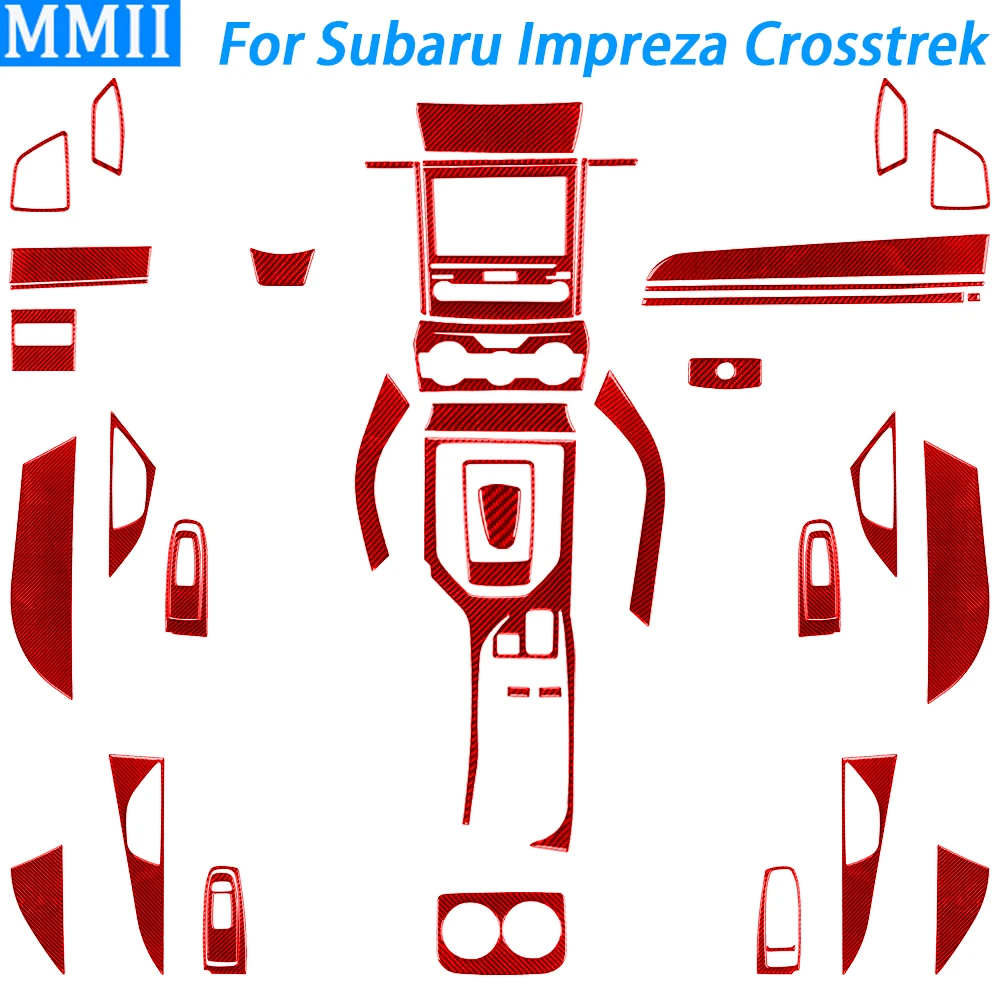 

For Subaru Impreza 2017-2022 Crosstrek 2018-22 Red Carbon Fiber Gear Shift Multimedia Panel Set Car Interior Accessories Sticker