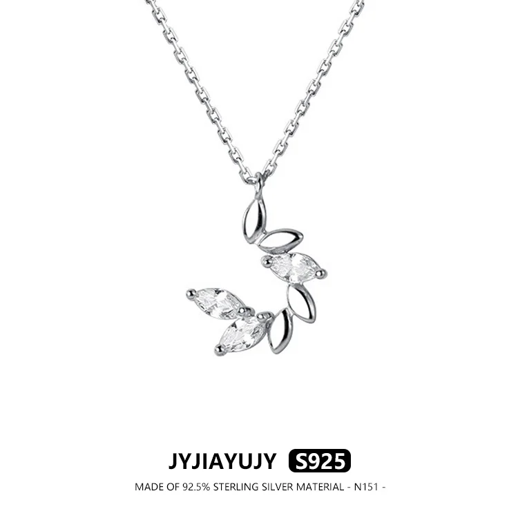 

JYJIAYUJY 100% Sterling Silver S925 Necklace C-shaped Leaves Inlaid With White Zircon Hypoallergenic Jewelry Gift Daily Use N151