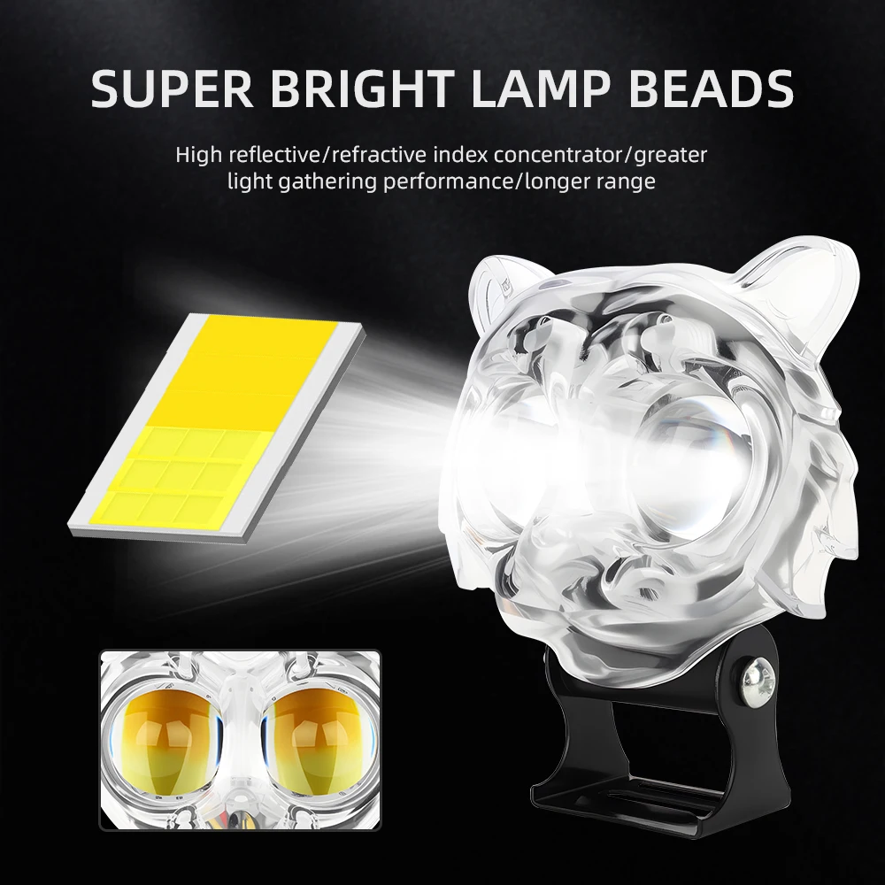1/2pcs Motorcycle LED Spotlight White Yellow Flashing Light with Colorful Halo Motorcycle Auxiliary Driving Fog Light 12V