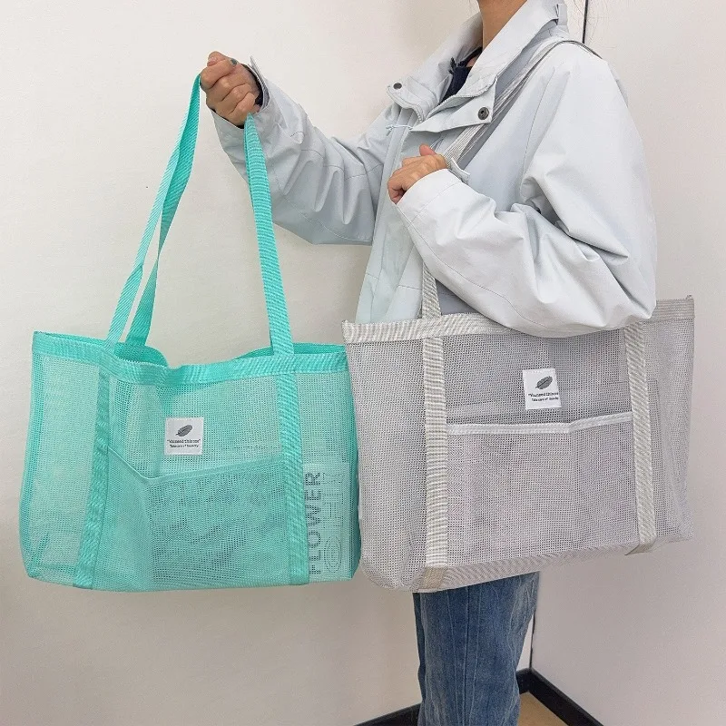 Transparente Mesh-Umhängetasche für Damen, modisch, tragbar, Einkaufen, Reisen, Strand, Mesh-Netz, Tragetasche, multifunktionale Handtaschen