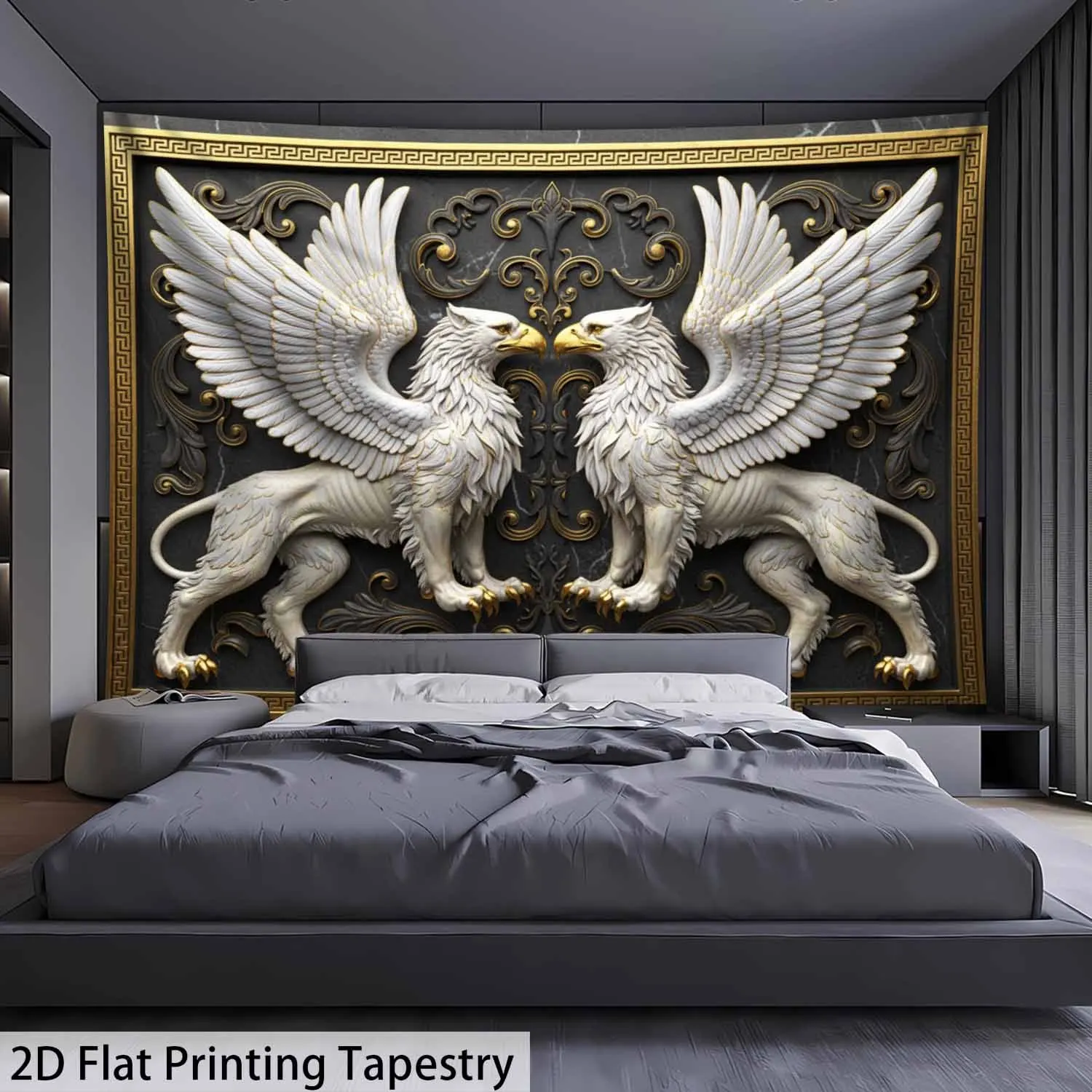 Double Griffin Scene Tapestry Ancient Greek Design Luxury Decor Wall Hanging for Living Room or Bedroom Decoration