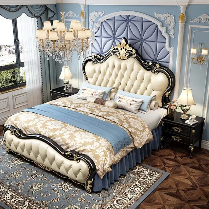 

European Couple Bed Luxury Aesthetic Wood Queen Size Princess Bed Storage Space Cama Casal Multifuncional Bedroom Furniture