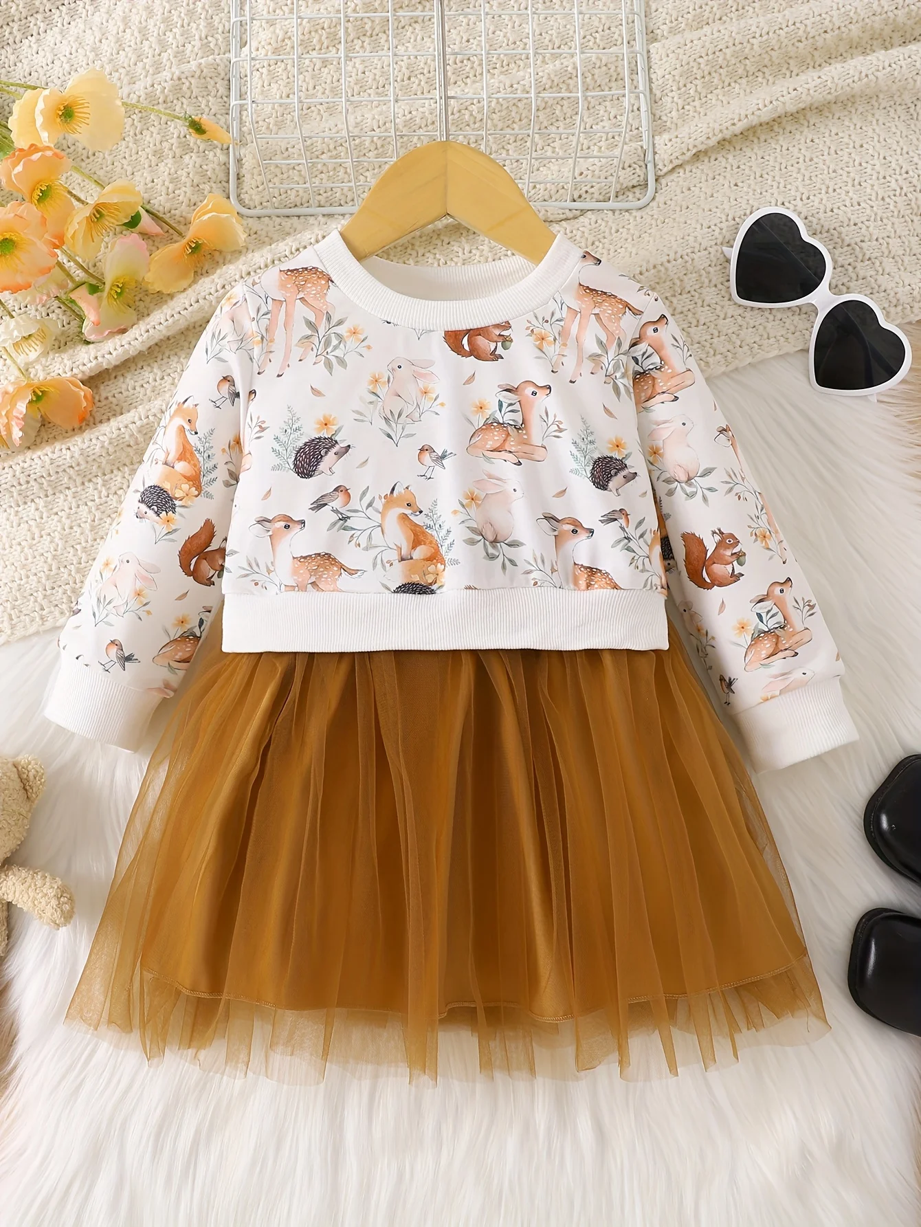 

Толстовка из тюля с животным принтом для девочек, винтажное платье лесной принцессы