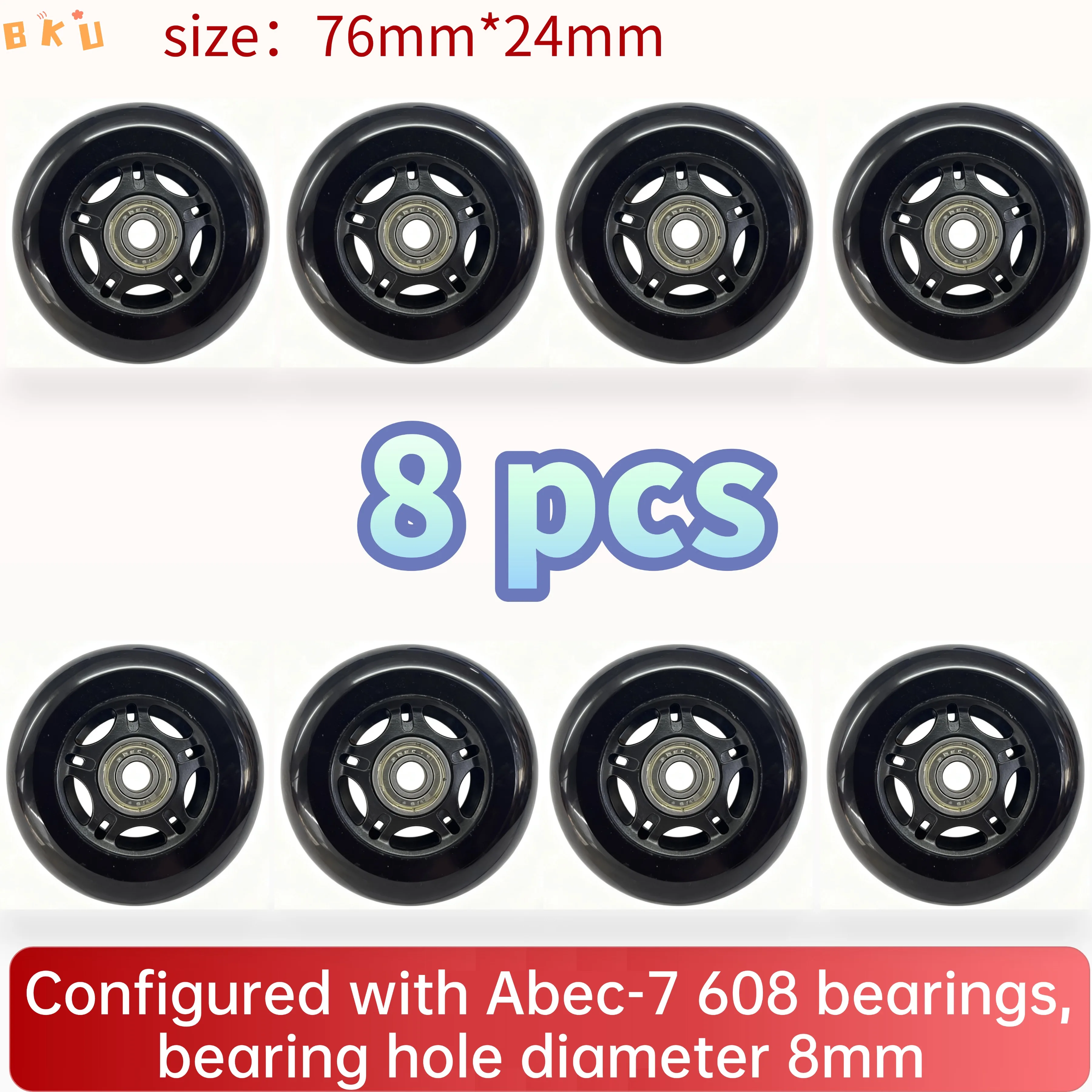 عجلات بديلة من البولي يوريثان مكونة من 8 قطع 76 مم (3 بوصة) مع محامل ABEC-7، مادة PP+PU تناسب الزلاجات المضمنة/الدراجات البخارية للأطفال/الأمتعة