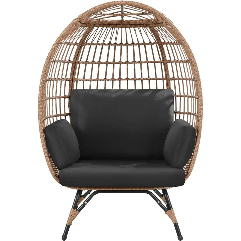 

HOME.Egg Rattan Chair, Oversized Indoor/Outdoor Egg-Shaped PE Basket Lounger with 4 Cushions, Metal Frame Stand for Pa