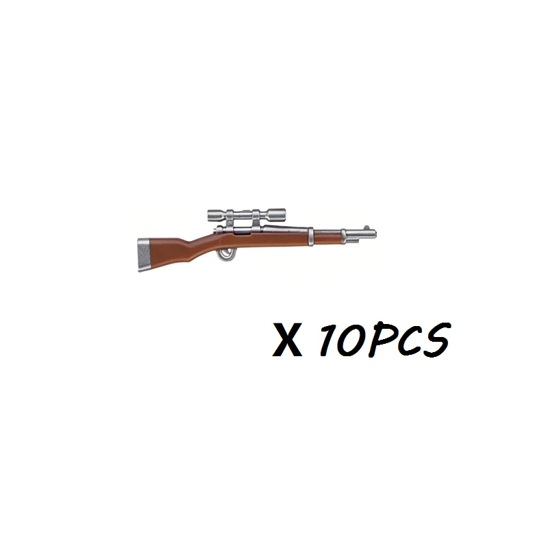 10pcs WW2 Military Silvery weappns German Soviet Soldiers Submachine Rifle Pistol Mini Accessories Figures Building Blocks Toys