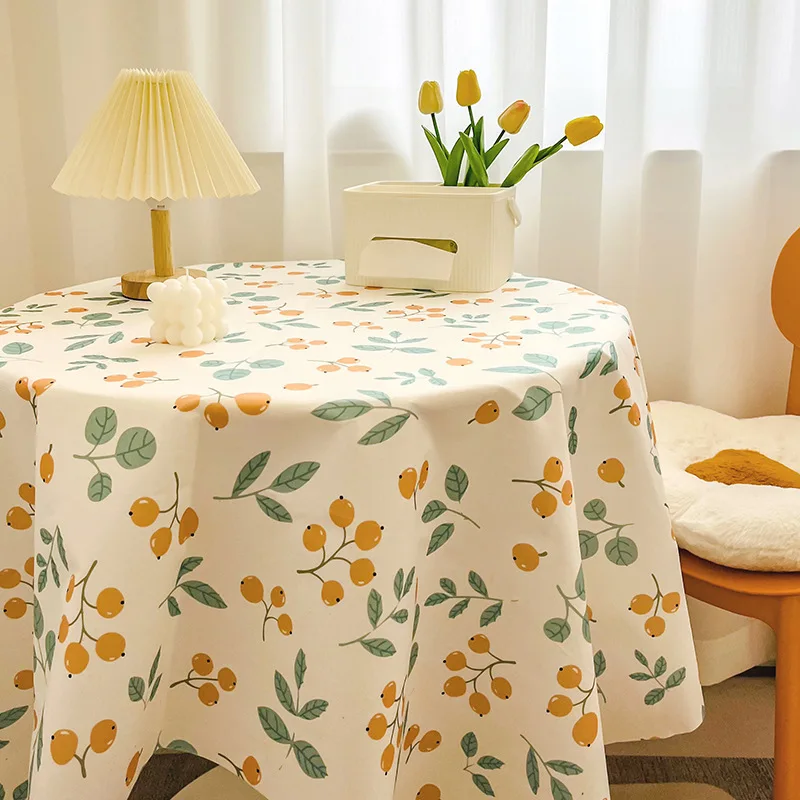 New 2026 Red Pomelo Orange Printed Pastoral Fresh Cloth Coffe Tablecloths Round Tea Cover Cloth Table