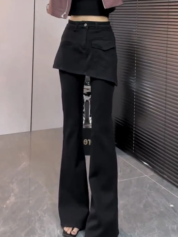 Design sense falsi pantaloni da pavimento in due pezzi da donna primavera ed estate nuovo stile pantaloni a zampa d'elefante versatili e di fascia alta ed eleganti