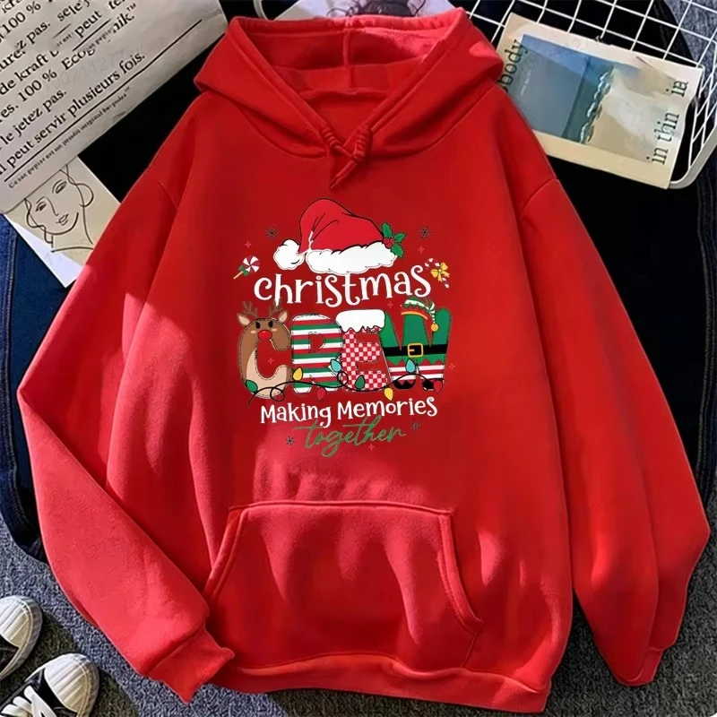 Christmas Crew Making Memories Together Hoodies Family Matching Christmas Outfit Santa Hat Graphic Sweatshirts Xmas Party Hooded