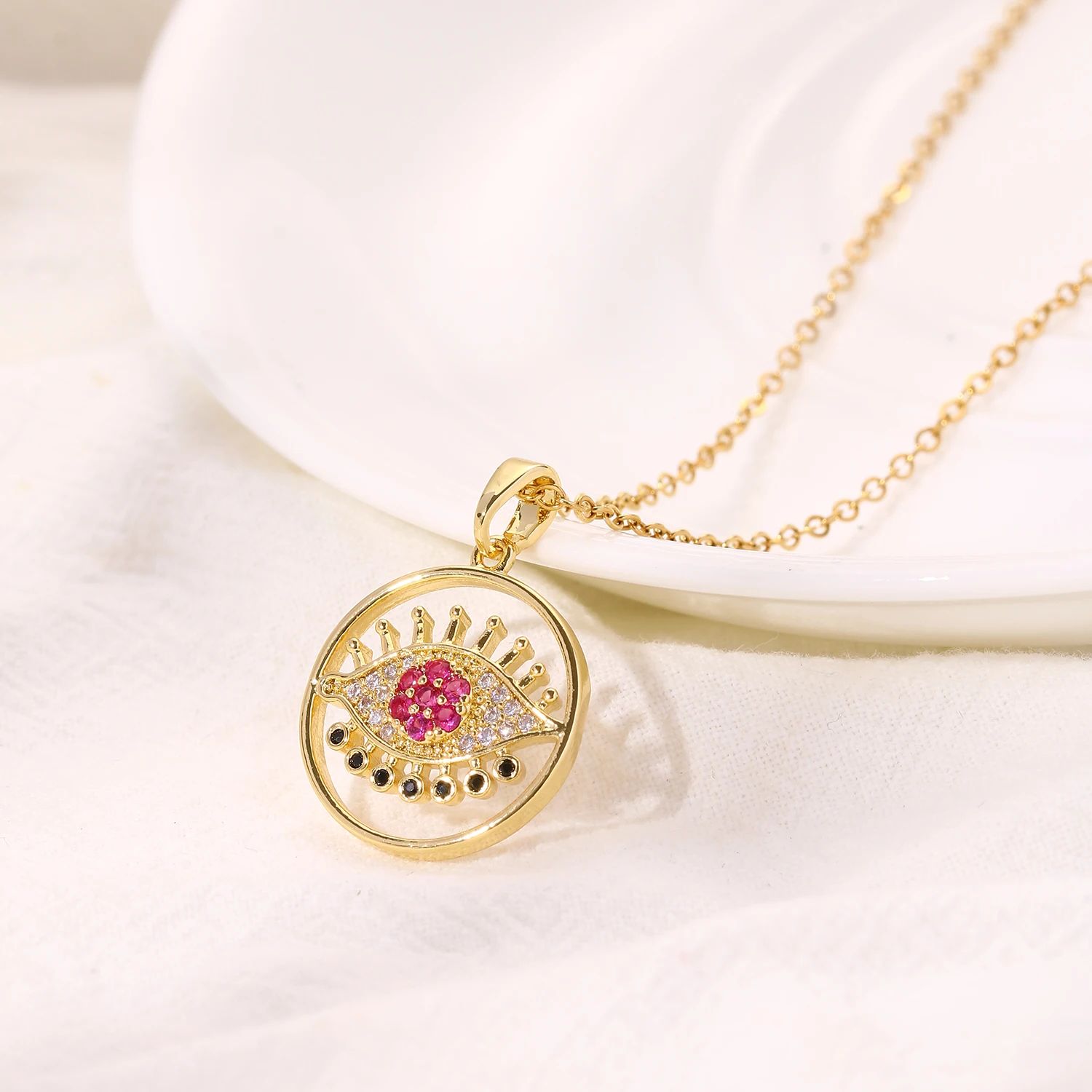 الكلاسيكية الأخضر عين الشر المرأة قلادة الفولاذ المقاوم للصدأ محظوظ قلادة مجوهرات هدية فاخرة العين التركية الإكسسوارات