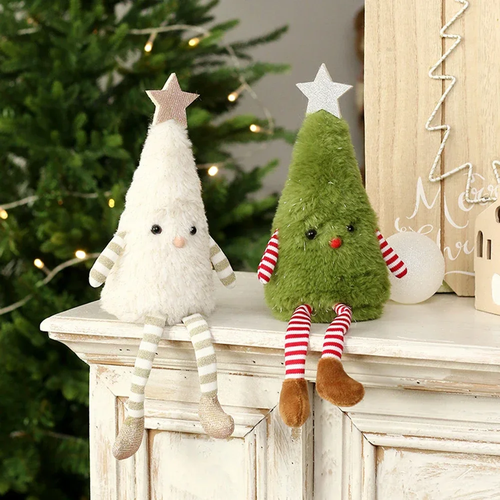 31CM Christmas Tree Plush Doll Long Legs Decoration Doll Ornament Green White Christmas Home Decoration Products