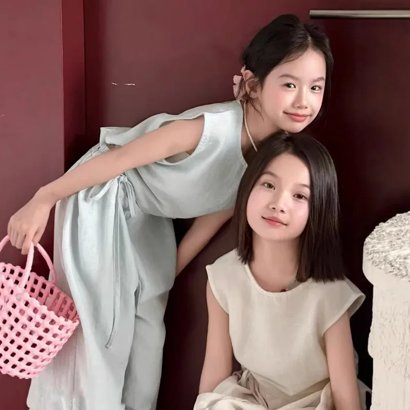 Childrens Girls Suit Light Color Sweet Vest Plus Trousers Two Piece Sisters 2026 Summer New Childrens Clothes