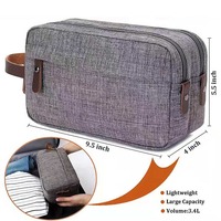 Casual Canvas Cosmetic Bag With Leather Handle Travel Men Wash Shaving Women Toiletry Storage Waterproof Organizer Bag