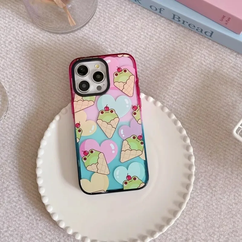 Cartoon Cute Cat Frog Ice Cream 2.5 Colorful Border Acrylic Phone Case Cover for IPhone 12 13 14 15 16 Pro Max Case