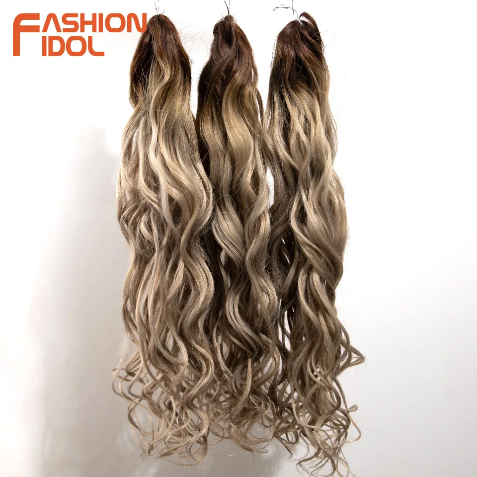 FASHION IDOL 24inch Total 300g/3Pcs Water Wave Curly Crochet Braids Hair Synthetic Ombre Grey Root Sunset Heat Resistant Fiber