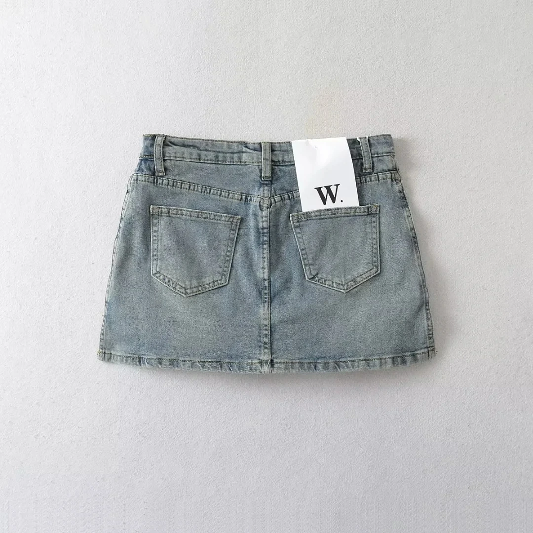 American Retro Denim  Skirt Elastic Side Zipper Anti-Light f Skirt Women Sexy Butt Covering Skirt Street Sle High Wa...