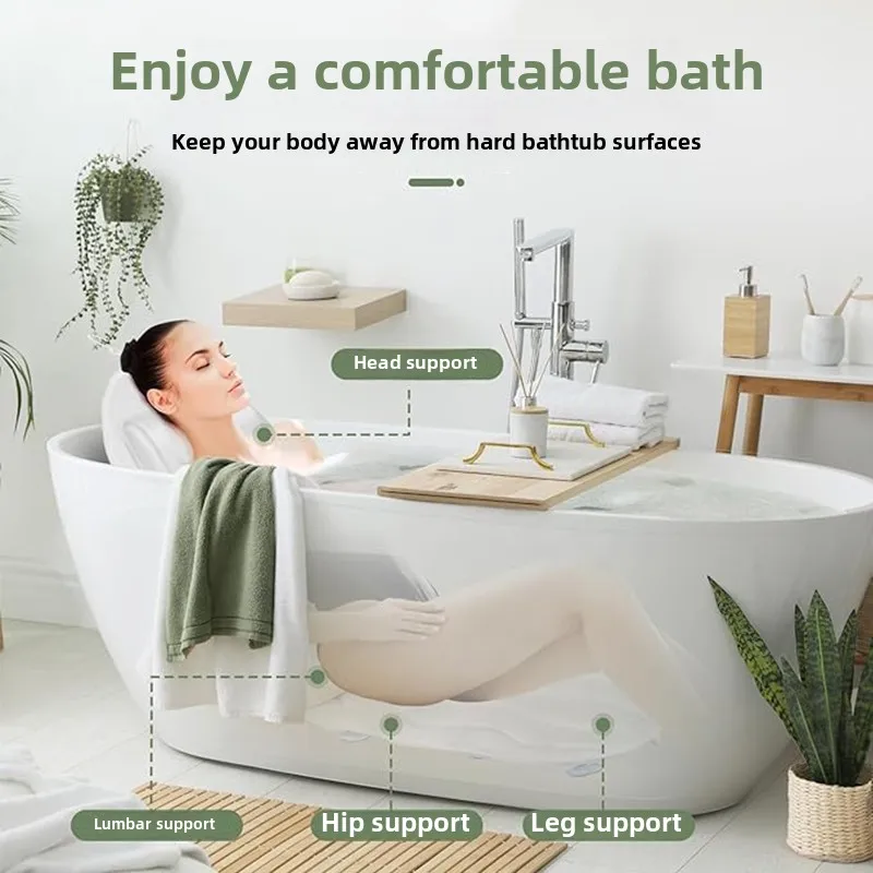 125CM 4D Breathable Bath Pillow Non-Slip Bathtub Spa Head Rest with Suction Cup Support Neck Back Full Body Rest Bathroom Supply