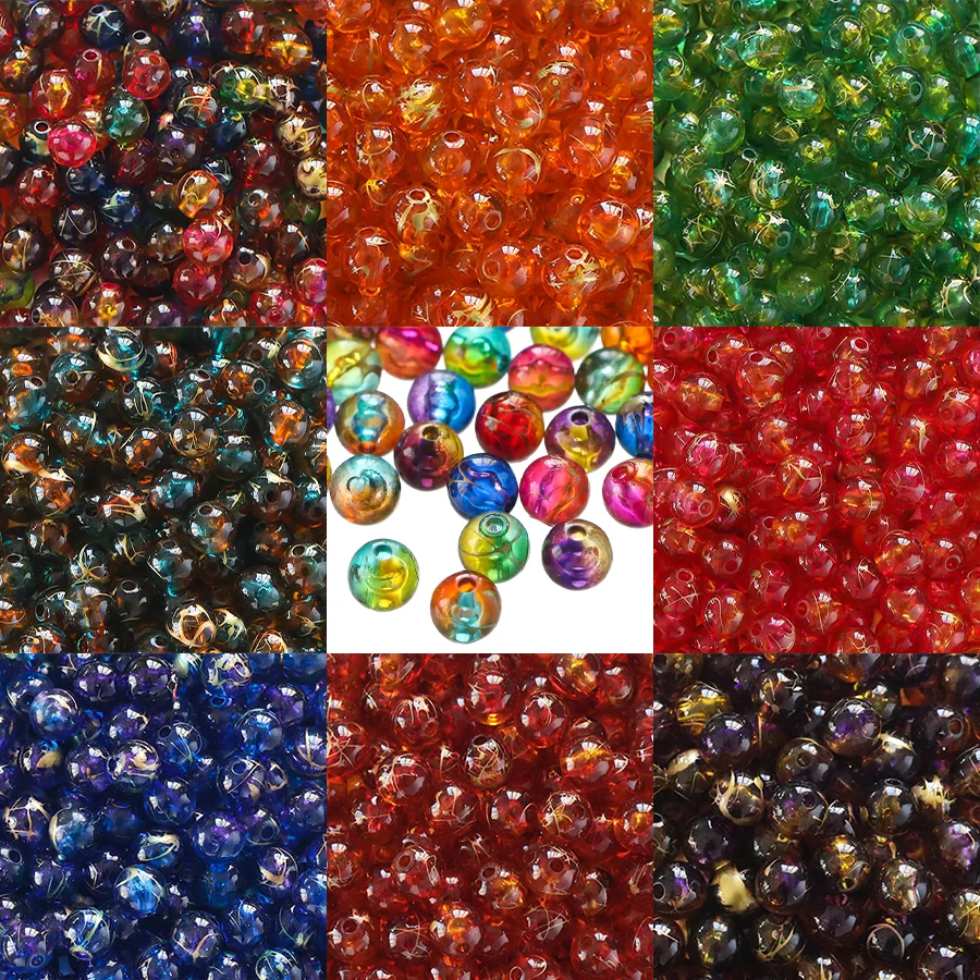 

20/50pcs 8mm Round Acrylic Multicolor Beads Spacer Gold Color Plated Beads for DIY Bracelet Necklace Making Findings