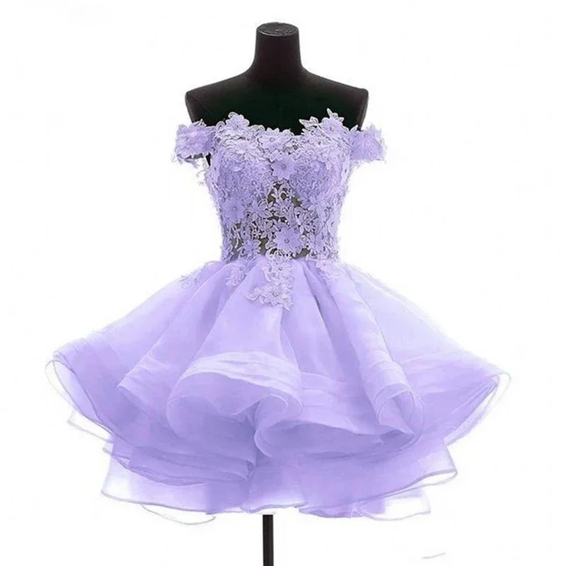 

Elegant Lace Slash Neck Prom Dress Hook Flower Summer Evening Dresses Sweet Sleeveless Mesh Short Formal Party Ball Gown