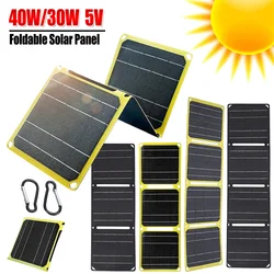 30W/40W 5V Outdoor Solar Panel Waterproof Foldable USB Battery Phone Charger Short-circuit Protection Emergency ETFE Panels