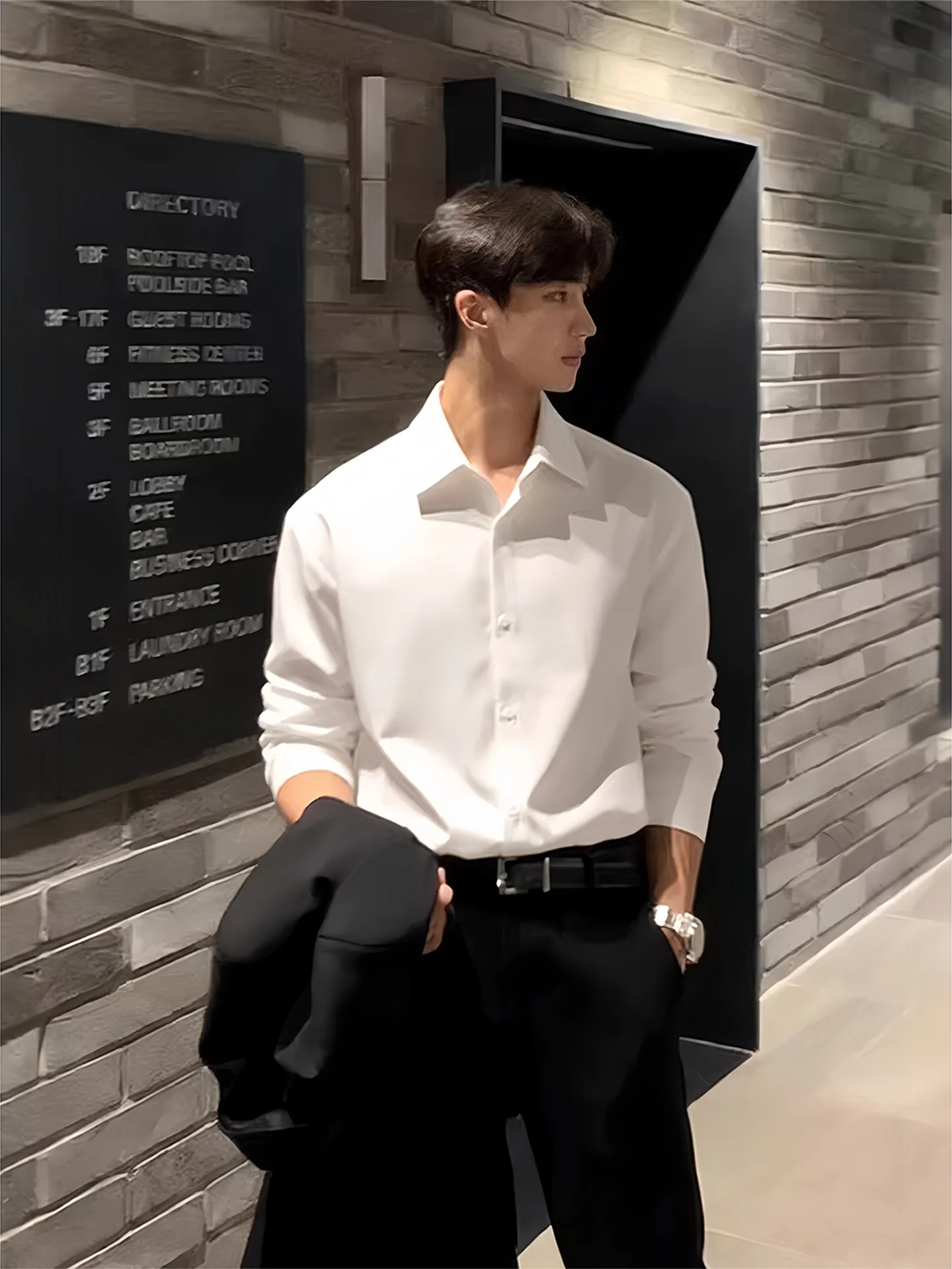 

Briti Sle Long Sve White irt Men's Spring Autumn Casual Faion Inner Wear Suit Jaet Korean Sle Father Coat